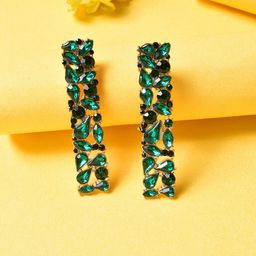 DressBerry Gold-Toned & Green Gold-Plated Stones Studded Contemporary Drop Earrings-8