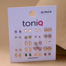 ToniQ Set of 20 Gold Plated Geometric Studs Earrings-image-78