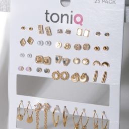 ToniQ Set of 25 Gold-Plated Stones Studded Contemporary Studs & Half Hoop Earrings-23