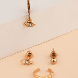 ToniQ Pair Of 4 Gold Plated Geometric Studs Earrings-0