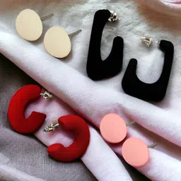 LUCKY JEWELLERY Set of 4 Silver Plated Studs Earrings-38