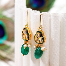 DUGRISTYLE Gold-Plated Kundan Classic Drop Earrings-11