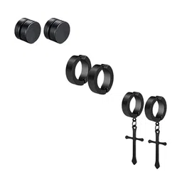 KRYSTALZ Men Set Of 3 Geometric Stud Earrings-31