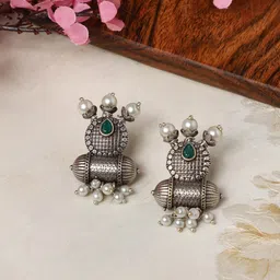 VENI Silver-Plated Oxidised Classic Studs Earrings-47
