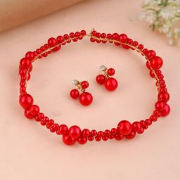 AQUASTREET Women Red Set of 2 Beaded Hairband With Earrings-9