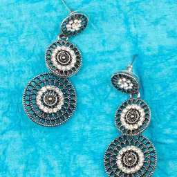 Sangria Silver-Plated Circular Shaped Filigree Earrings-image-3