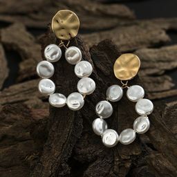 DressBerry Gold-Toned & White Gold-Plated Pearls Beaded Contemporary Drop Earrings-11