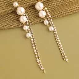 DressBerry Gold & White Gold-Plated Pearl beaded Drop Earrings-39