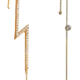 Vembley Pack Of 2 Gold-Plated CZ-Studded Contemporary Ear Cuff Earrings-image-6