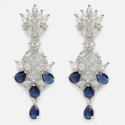 Aazeen Rhodium-Plated American Diamond Studded Spiked Drop Earrings-5