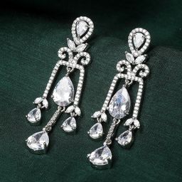ZENEME Rhodium-Plated Spiked Drop Earrings-image-85