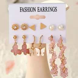 Yellow Chimes Pink Set Of 6 Gold Plated Quirky Studs Earrings-image-47