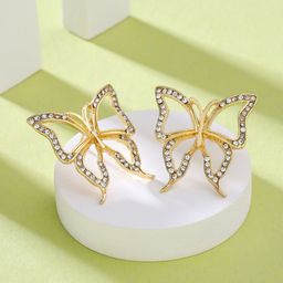 VIRAASI Gold-Plated Stone-Studded Butterfly Shaped Stud Earrings-44