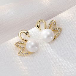 FIMBUL Stainless Steel Gold-Plated Pearl Beaded Studs Earrings-98
