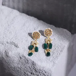 Ruby Raang Gold-Toned & White Kundan Contemporary Gold-Plated Drop Earrings-image-8