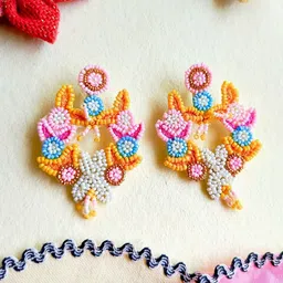 Sangria Floral Artificial Beads Drop Earrings-48