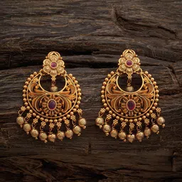 Kushal's Fashion Jewellery Gold-Plated Artificial Stones Studded Chandbalis-image-7