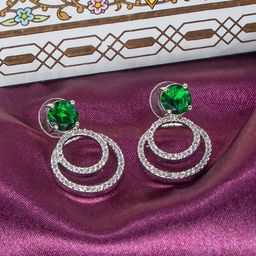 Manikya Rhodium-Plated AD Studded Circular Drop Earrings-5