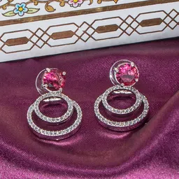 Manikya Rhodium-Plated American Diamond-Studded Drop Earrings-15