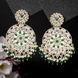 ADIVA Gold-Plated Kundan-Studded & Pearl Meenakari Circular Drop Earrings-47