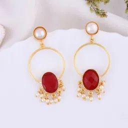 Silvermerc Designs Gold Plated Pearls Circular Drop Earrings-image-57