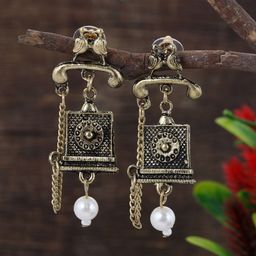 Silvermerc Designs Women Gold-Toned Contemporary Oxidised Telephone Drop  Earrings-picture-33