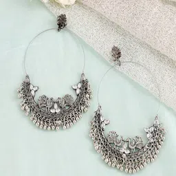 UNIVERSITY TRENDZ Silver-Plated Oxidized Classic Chandbalis-18