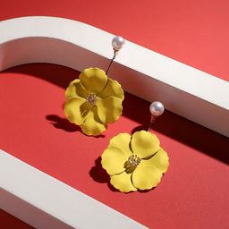 SOHI Gold-Plated Pearls Floral Drop Earrings-24