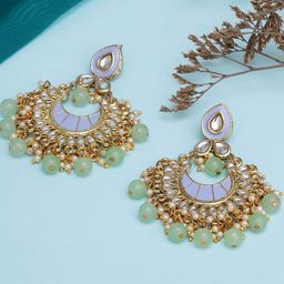 KARATCART Lime Green & Blue Gold Plated Contemporary Chandbalis Earrings-0