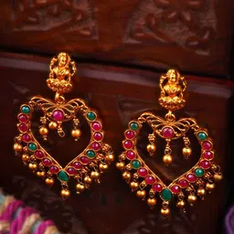 Adwitiya Collection Gold-Plated Goddess Laxmi Stones Studded Classic Drop Earrings-51
