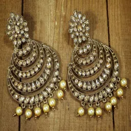 I Jewels Gold-Toned & Off White Classic Chandbalis Earrings-image-43