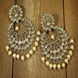 I Jewels Gold-Toned & Navy Blue Classic Chandbalis Earrings-35