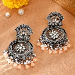 AQUASTREET Silver-Plated Geometric Chandbali Earrings-18