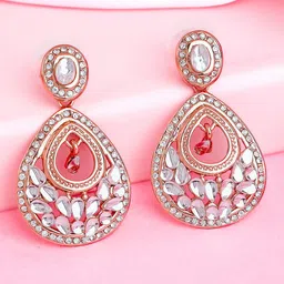 Estele Rose Gold-Plated Teardrop Shaped Chandbalis Earrings-45