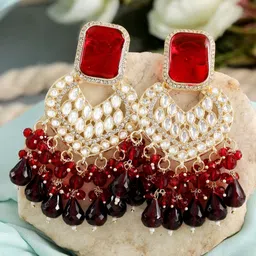 Crunchy Fashion Copper-Plated Kundan Studded Dangler Drop Earrings-35