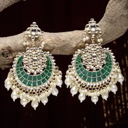 Kennice Gold-Plated Crescent Shaped Chandbali Earrings-18