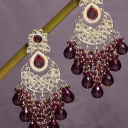 OOMPH Peacock Shaped Kundan Chandbalis Earrings-57