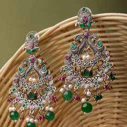 XPNSV Silver-Plated Beaded Contemporary Chandbalis-16