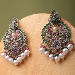 XPNSV Silver-Plated Stone Studded & Beaded Chandbalis-14