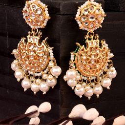 Saraf RS Jewellery Gold Plated Kundan Studded Contemporary Chandbalis Earrings-image-35
