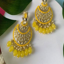 I Jewels Gold-Plated Kundan Contemporary Chandbalis Earrings-image-6