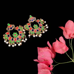 Yellow Chimes Gold Plated Meenakari Chandbalis Earrings-39