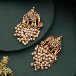 Saraf RS Jewellery Gold-Plated AD Stone Studded Contemporary Brass Drop Earrings-44