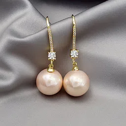 Peora Gold-Plated Cubic Zirconia-Studded & Beads-Beaded Drop Earrings-55