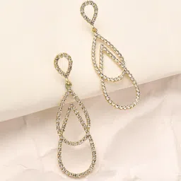 DressBerry Silver-Plated Stone-Studded Drop Earrings-image-56
