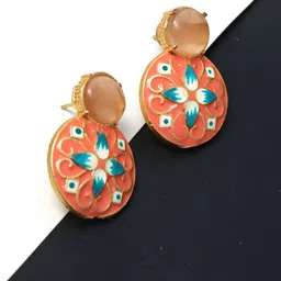 Ozanoo Gold-Plated Artificial Stones Studded Floral Drop Earrings-24