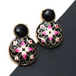Ozanoo Gold-Plated Floral Meenakari Drop Earrings-24