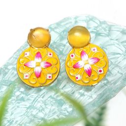 Ozanoo Gold-Plated Artificial Stones Studded Floral Drop Earrings-47