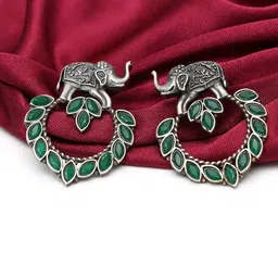 Ozanoo Brass-Plated Stone Studded Drop Earrings-17