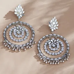 UnfoldSelf Alloy Silver-Plated Contemporary Huge Mirror Chandbalis Earrings-image-13